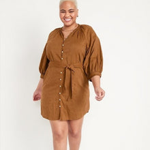 Load image into Gallery viewer, Old Navy Puff-Sleeve Waist-Defined Embroidered Mini Poet Shirt Dress size XXL