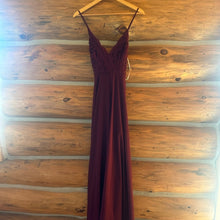 Load image into Gallery viewer, Lulus Madalyn Burgundy Lace Maxi Dress size XS
