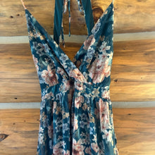 Load image into Gallery viewer, Lulus Pleasant Presence Teal Blue Floral Jacquard Tie-Back Midi Dress size S