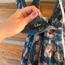 Load image into Gallery viewer, Lulus Pleasant Presence Teal Blue Floral Jacquard Tie-Back Midi Dress size S