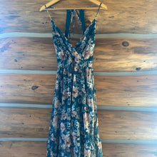 Load image into Gallery viewer, Lulus Pleasant Presence Teal Blue Floral Jacquard Tie-Back Midi Dress size S