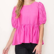 Load image into Gallery viewer, Staccato Puff Sleeve Pink Top size Medium