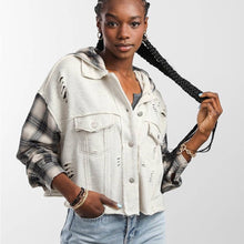 Load image into Gallery viewer, Dance & Marvel Pieced Knit Hooded Shacket size Medium