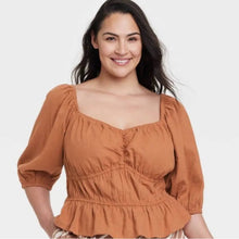Load image into Gallery viewer, Women's Puff Elbow Sleeve Linen Peasant Shirt Top A New Day size XXL