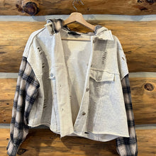 Load image into Gallery viewer, Dance & Marvel Pieced Knit Hooded Shacket size Medium