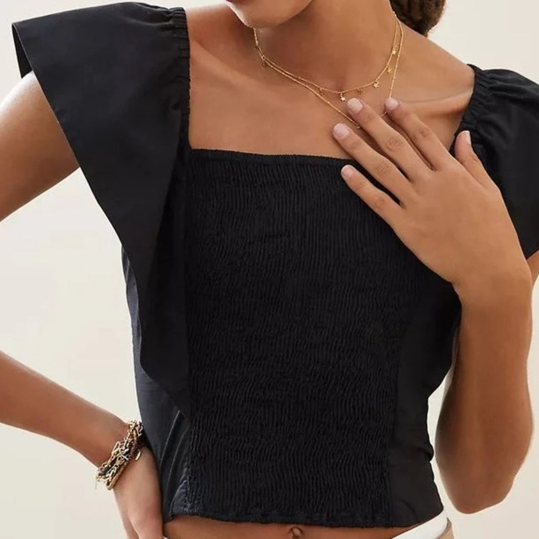 Anthropologie Conditions Apply Smocked Black Women’s Blouse size M