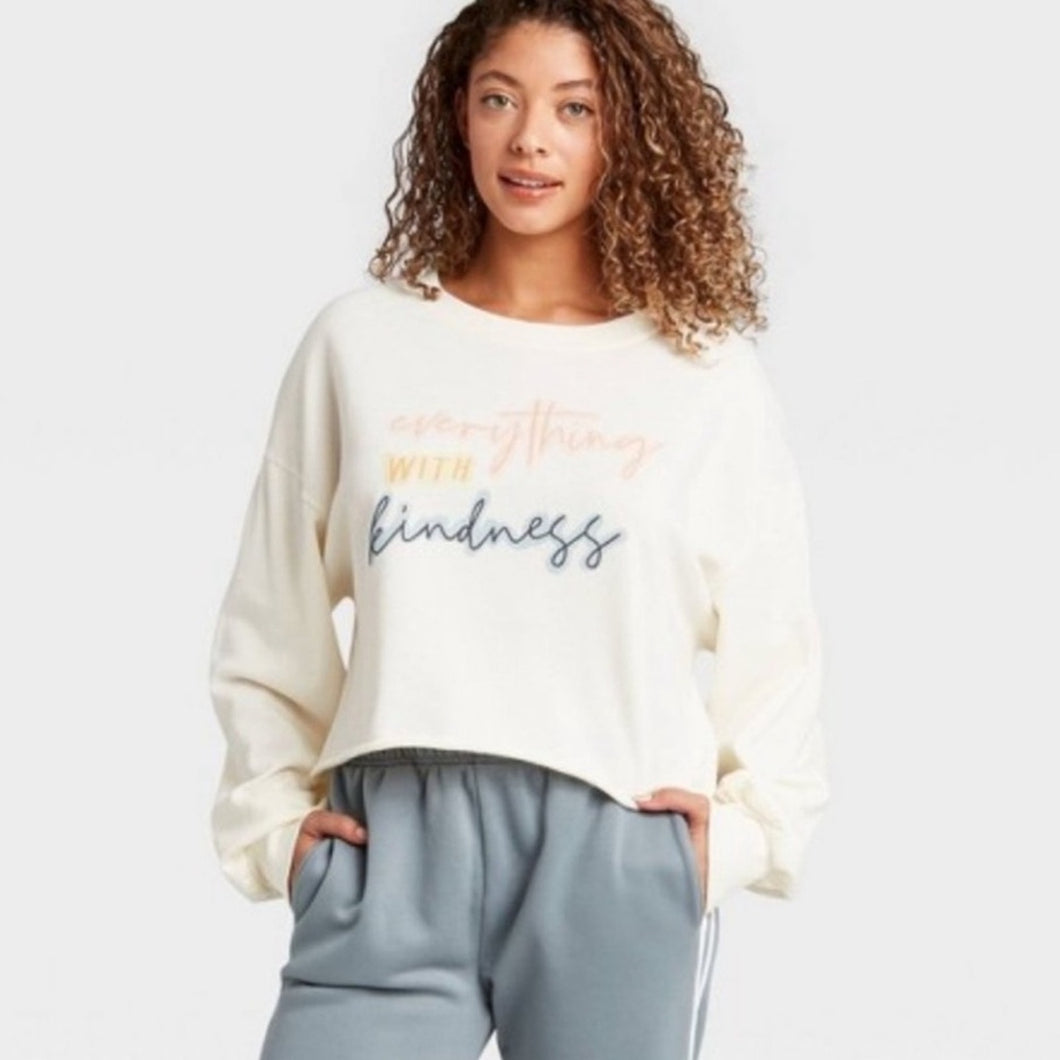 Grayson Threads Everything with Kindness Graphic Crop Pullover Sweatshirt size M
