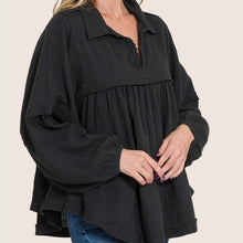Load image into Gallery viewer, Zenana Black Peplum Collared Blouse size S/M
