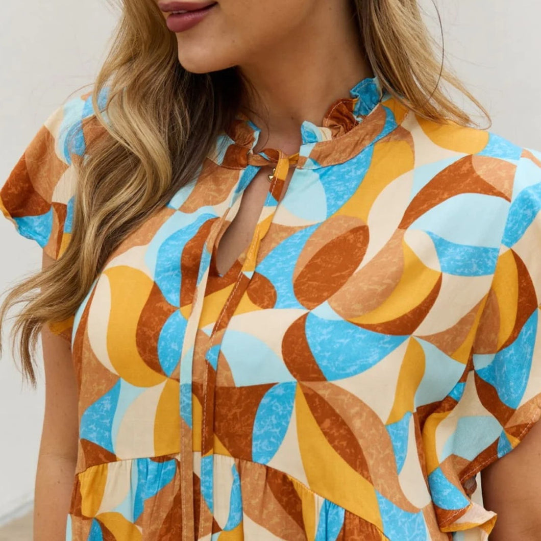 NWT And The Why Printed Ruffle Babydoll Top size Small