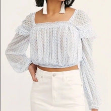 Load image into Gallery viewer, Free People White Polka Dot Mesh Long Sleeve Crop Top size L
