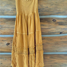 Load image into Gallery viewer, Zesica Tiered Smocked Strapless Mustard Maxi Dress size Medium
