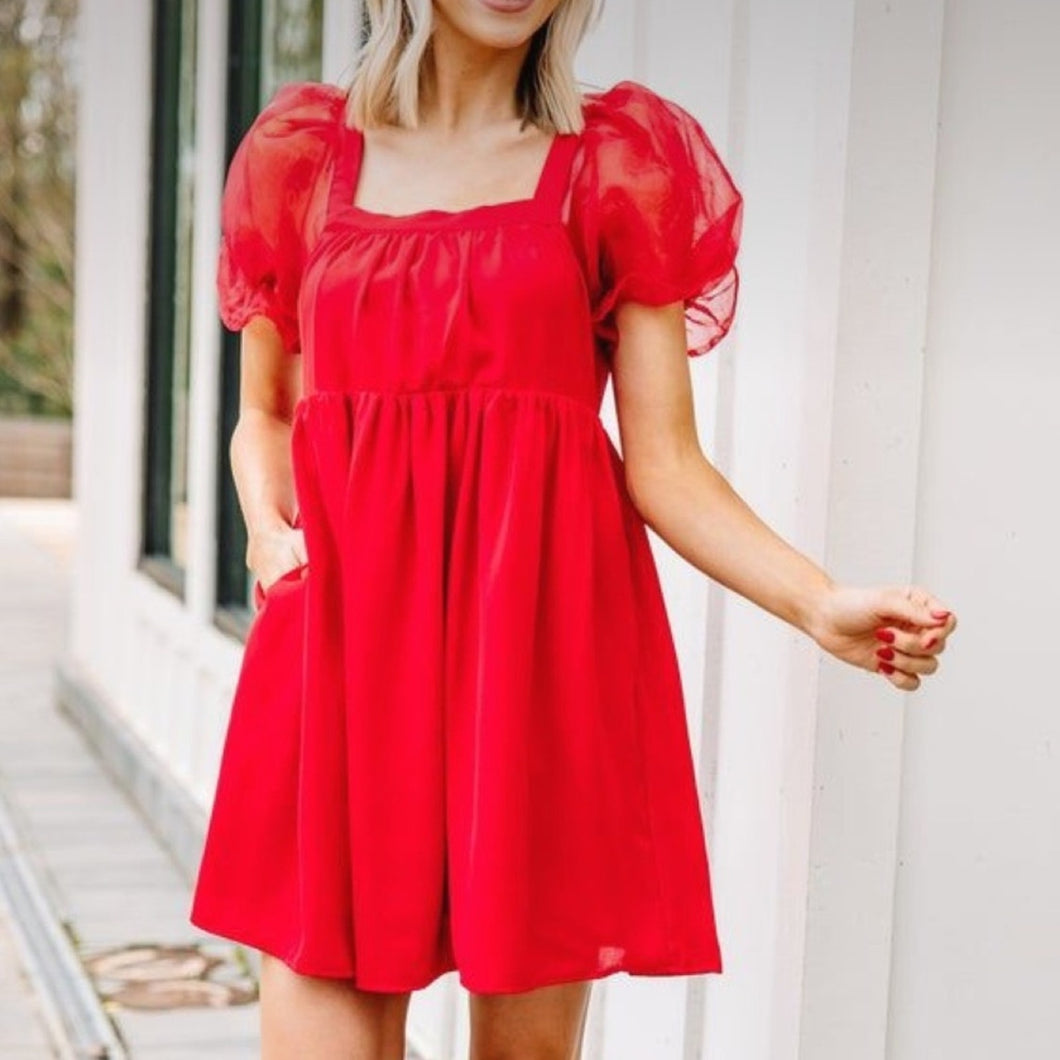 Entro Red Bubble Sleeve Dress size S