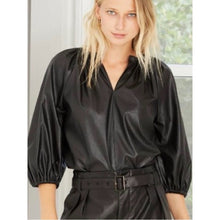 Load image into Gallery viewer, NWT Who What Wear Faux Leather Top size Medium
