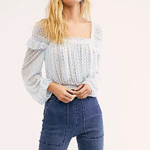 Load image into Gallery viewer, Free People White Polka Dot Mesh Long Sleeve Crop Top size L
