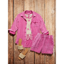 Load image into Gallery viewer, Flag &amp; Anthem X Kittenish Morgan Fuchsia Boyfriend Shirt size Large
