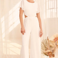 Load image into Gallery viewer, Lulus Toast to You White Flutter Sleeve Cutout Jumpsuit
