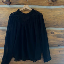 Load image into Gallery viewer, Ann Taylor Loft Clip Dot Shirred Ruffle Neck Blouse size Large
