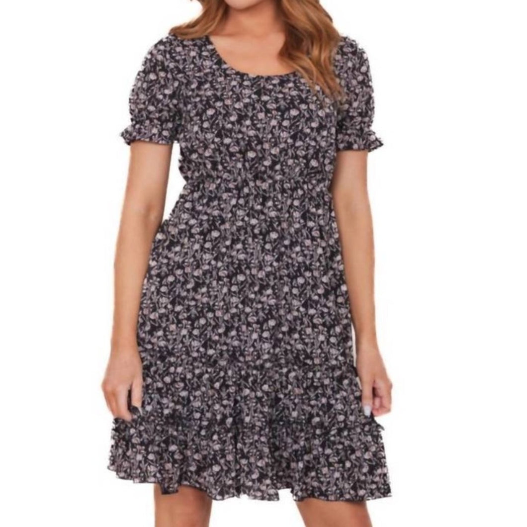 NWT MikaRose Renee Dress in Black Hydrangea size S