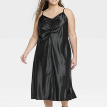 Load image into Gallery viewer, A New Day Satin Ruched Black Midi Dress size XXL
