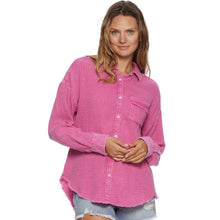 Load image into Gallery viewer, Flag &amp; Anthem X Kittenish Morgan Fuchsia Boyfriend Shirt size Large
