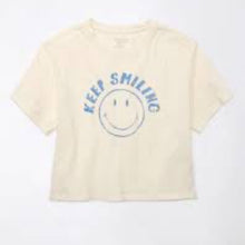 Load image into Gallery viewer, American Eagle Cropped Smiley Graphic T-Shirt size XL
