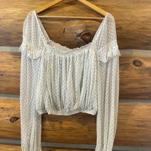 Load image into Gallery viewer, Free People White Polka Dot Mesh Long Sleeve Crop Top size L
