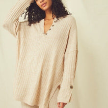 Load image into Gallery viewer, Free People Intimately Around The Clock Henley Sweater Oarmeal Ribbed Pullover size L
