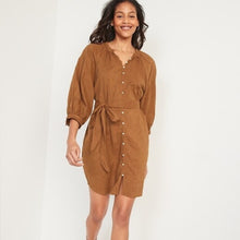 Load image into Gallery viewer, Old Navy Puff-Sleeve Waist-Defined Embroidered Mini Poet Shirt Dress size XXL

