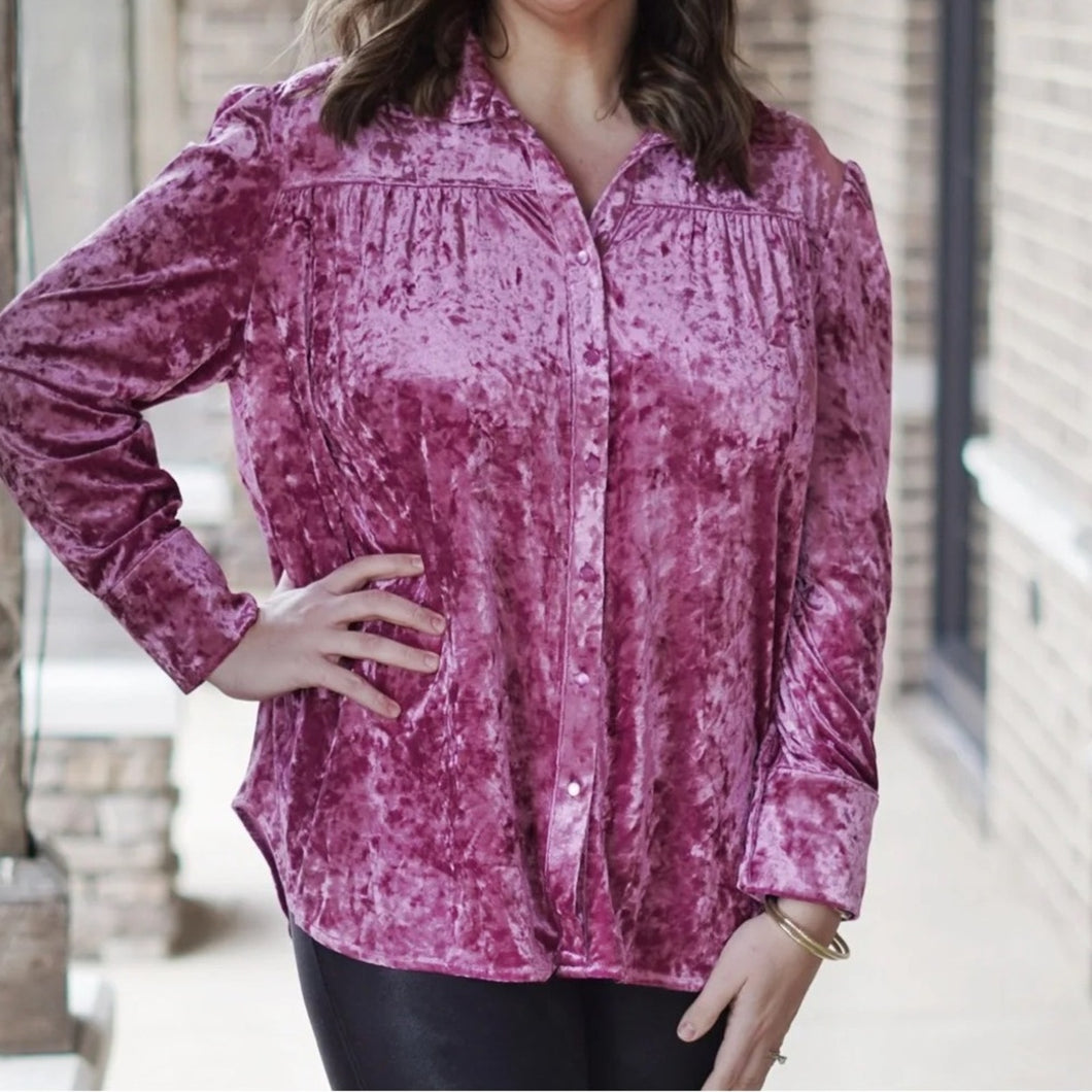 Bibi Crushed Velvet Pink Button Down size XL