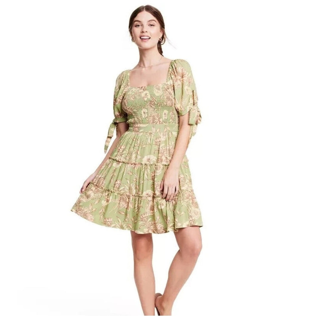 Agua Bendita x Target Dress Women’s Green Floral Smocked Short Sleeve Mini size 1X