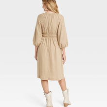 Load image into Gallery viewer, Universal Thread Khaki 3/4 Sleeve Puff Sleeve Dress size M
