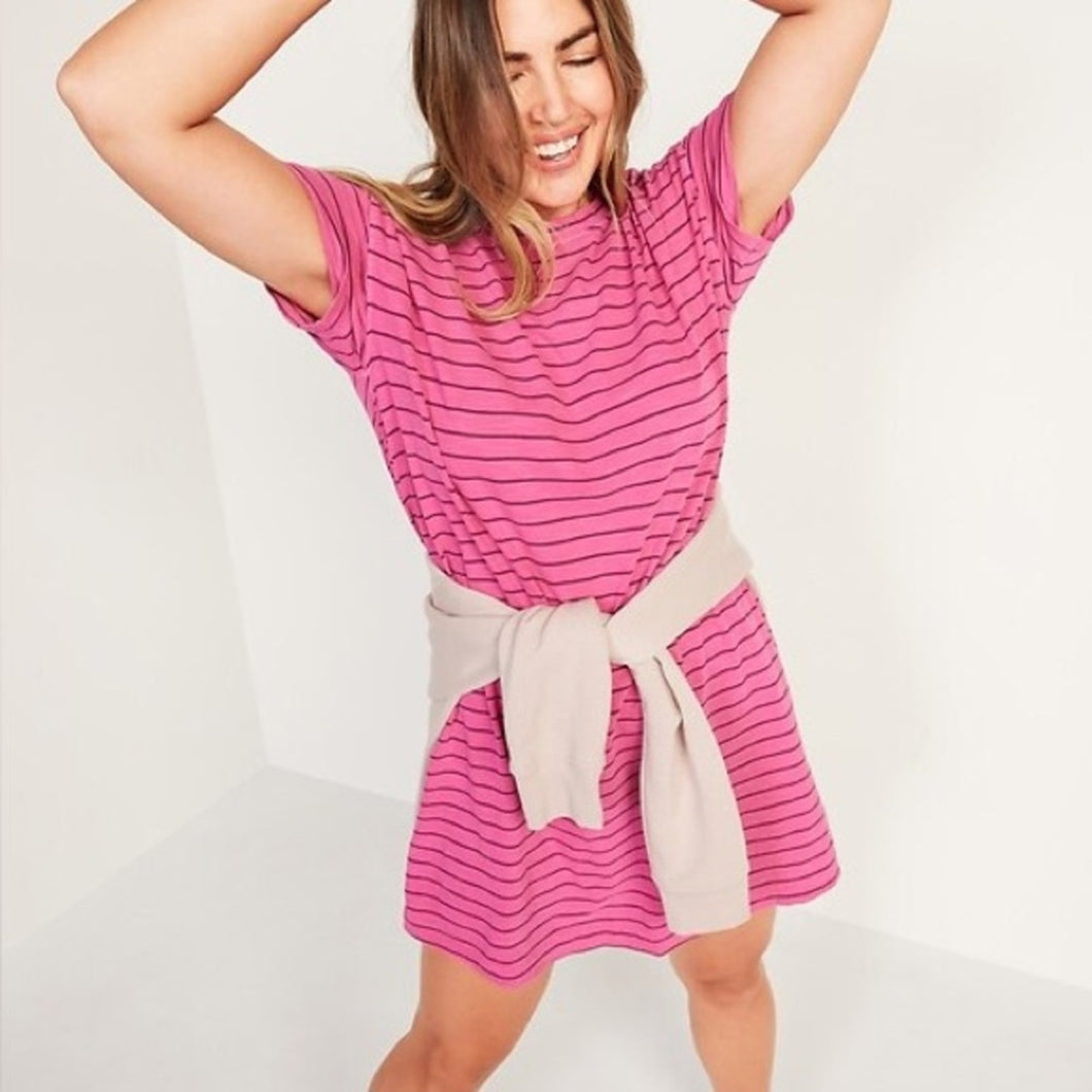 Old Navy Loose Vintage Garment-Dyed Striped T-Shirt Shift Dress size XL