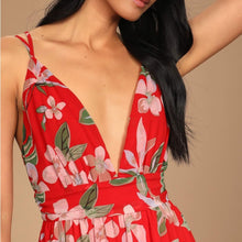 Load image into Gallery viewer, Lulu’s Roaming the Riviera Red Tropical Print Sleeveless Maxi Dress size XS
