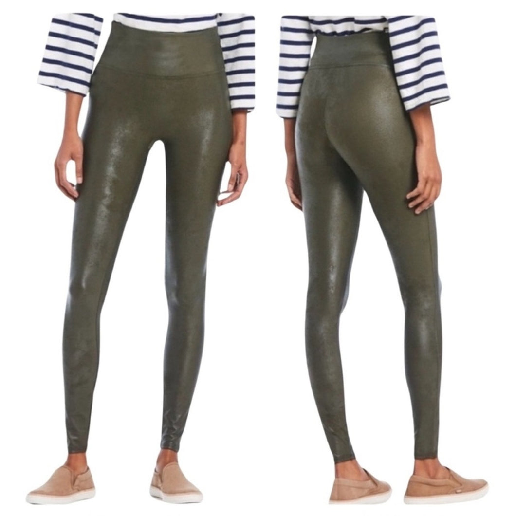 Spanx Faux Leather Olive Leggings size M
