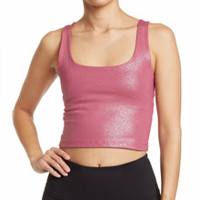 Load image into Gallery viewer, Beyond Yoga Shimmer Pink Crop Top size M
