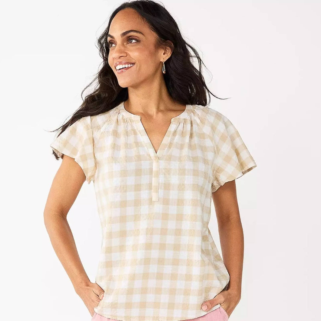 Sonoma Goods For Life Flutter Sleeve Y Neck Top size Small