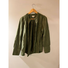Load image into Gallery viewer, J CREW POINT SUR Women’s Draped Button Twill Shirt Army Green Long Sleeve size small
