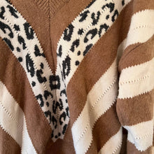 Load image into Gallery viewer, V Neck Striped Leopard Sweater size Large
