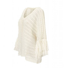 Load image into Gallery viewer, CAbi Cream Fringe Fiesta Poncho Sweater Top size Medium
