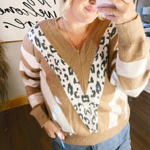 Load image into Gallery viewer, V Neck Striped Leopard Sweater size Large
