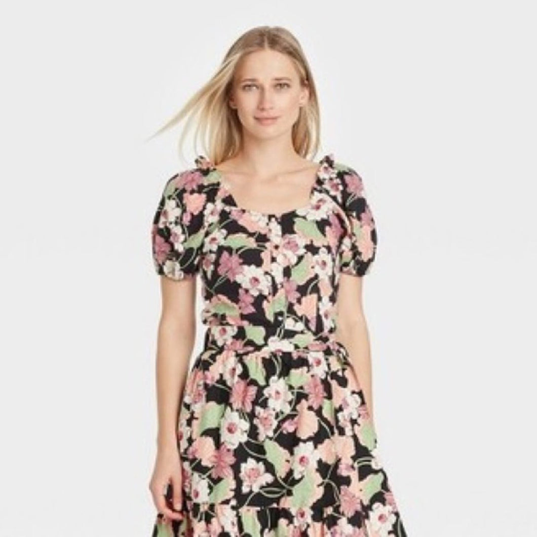 Who What Wear Floral Puff Sleeve Button Top size XXL