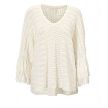 Load image into Gallery viewer, CAbi Cream Fringe Fiesta Poncho Sweater Top size Medium
