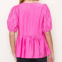 Load image into Gallery viewer, Staccato Puff Sleeve Pink Top size Medium
