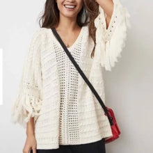 Load image into Gallery viewer, CAbi Cream Fringe Fiesta Poncho Sweater Top size Medium

