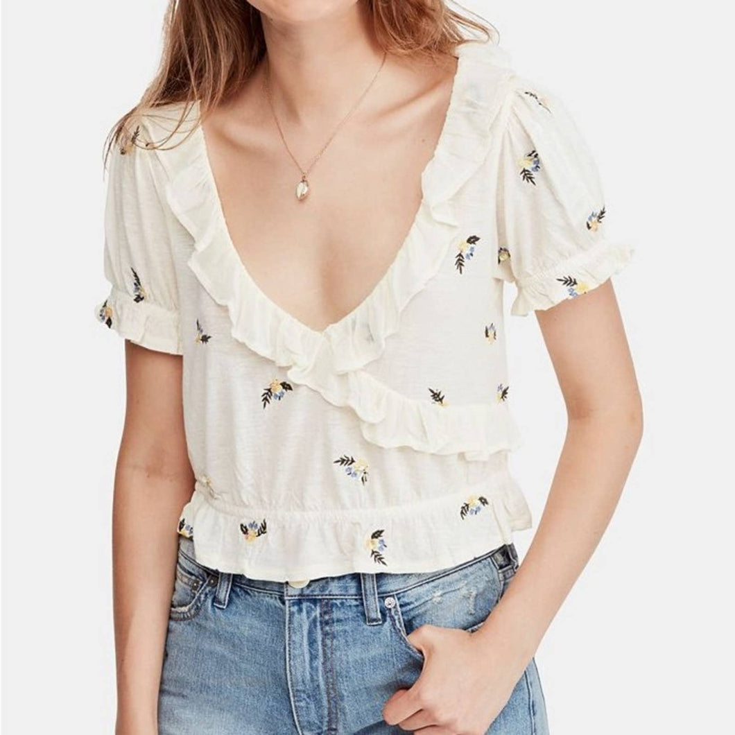 Free People Full Bloom Embroidered Top size Large