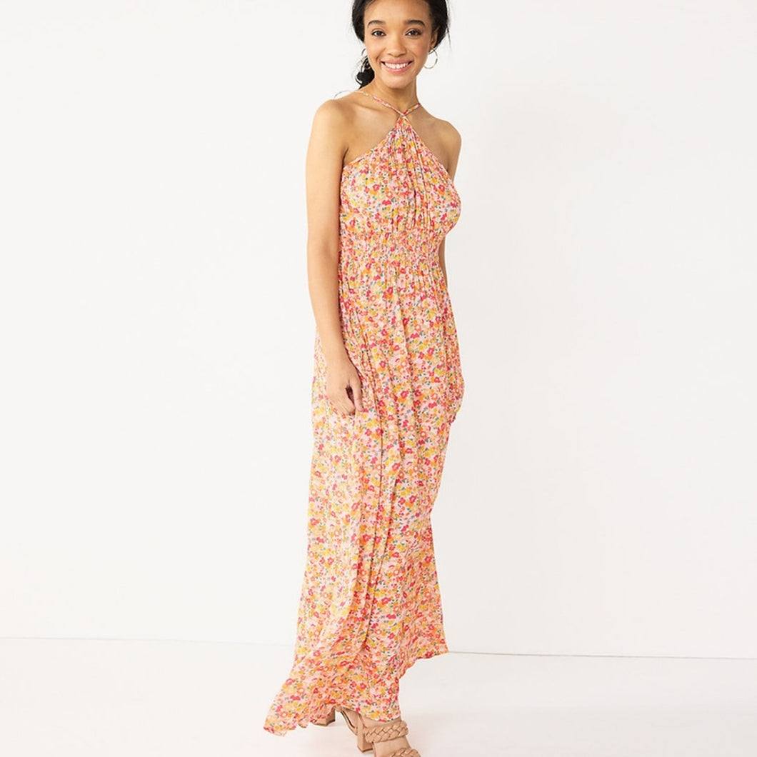 NWT Rewind Floral Y-Neck Maxi Dress size Large