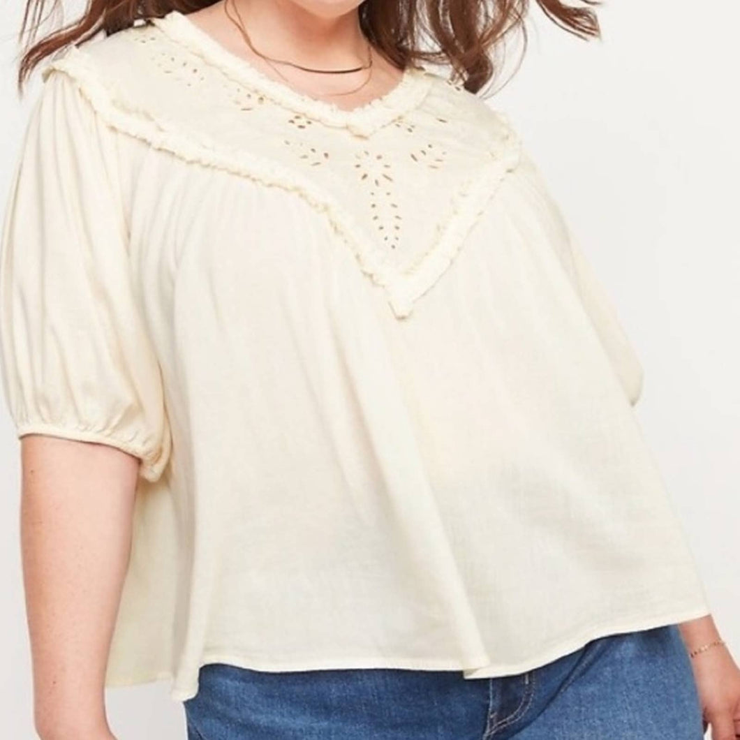 Old Navy Oversized Ruffled Cutwork Short-Sleeve Blouse size Large