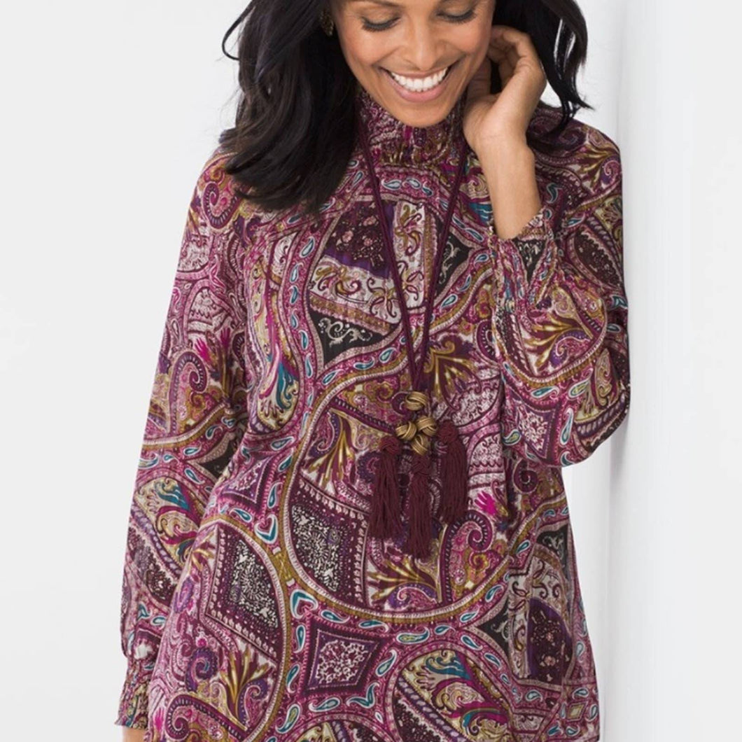 Chicos Bohemian Scrolls MockNeck Top